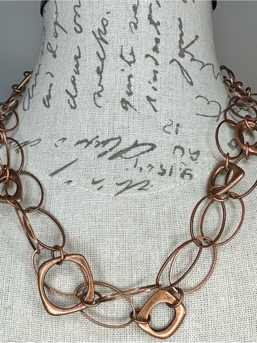 Vintage Copper Tone Double Strand Link Necklace Geometric Layered approx.36”